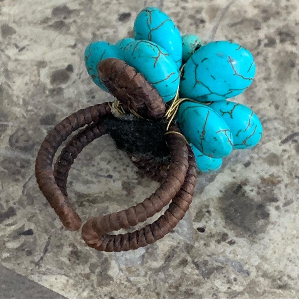 Turquoise adjustable flower ring - Picture 6 of 7
